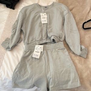 NWT 2-piece Zara sweat-short set light sage green